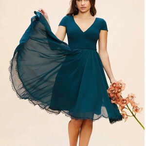 Dress the Population Teal V-Neck Dress